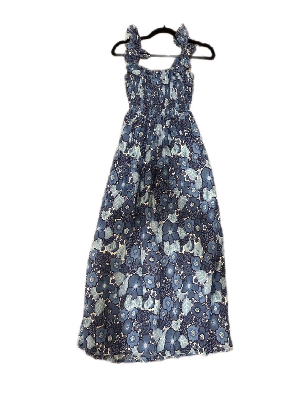 Faithfull the Brand Blue Floral Maxi Dress with Ruffle Straps